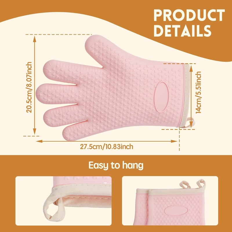 TMWEFUSC 6PCS Silicone Oven Mitts Oven Gloves with Fingers Heat Resistant Waterproof & Non-Slip for Baking Cooking Barbecue (White+Pink+Green -3 Pack) - Image 2